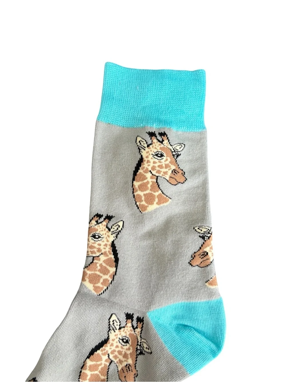 Giraffe Novelty Crew Socks Gray Turquoise